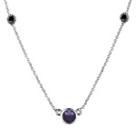 0.11 Cts Black Diamond & 0.40 Cts Amethyst Necklace in 18K White Gold