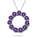 1.77 Cts Amethyst Circle Pendant in 14K White Gold