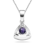 0.20 Ct 4mm AA Round Amethyst Solitaire Trillion-Shaped Pendant-Silver