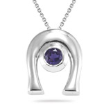 0.20 Ct 4 mm AA Round Amethyst Solitaire Horse Shoe Pendant in Silver