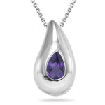 1/2 Cts of 6x4 mm AA Pear Amethyst Solitaire Pendant in Silver