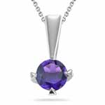 1.00 Ct of 6 mm AA Round Amethyst Solitaire Pendant in Silver