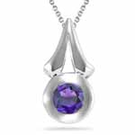 0.60 Ct 5 mm AA Round Amethyst Solitaire Circle-Drop Pendant in Silver