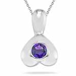 0.20 Ct 4 mm AA Round Amethyst Solitaire Heart-drop Pendant in Silver