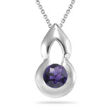0.60 Ct 5 mm AA Round Amethyst Solitaire Lotus Bud Pendant in Silver