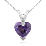 1.34 Cts of 6 mm AA Heart Amethyst Solitaire Pendant in 14K White Gold