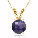 0.70 Cts of 6 mm AAA Round Checker Board Amethyst Solitaire Pendant in 14K Yellow Gold