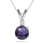 0.05 Cts Diamond & 0.85 Cts of 6.5 mm AAA Round Cheker Board Amethyst Pendant in 14K White Gold