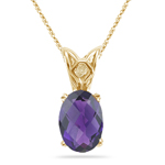 4.65 Cts of 14x10 mm AAA Oval Checker Board Amethyst Scroll Pendant in 14K Yellow Gold