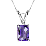 2.65-2.96 Cts of 10x8 mm Emerald Cut Checker Amethyst Solitaire Pendant in 14K White Gold