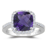 0.33 Cts Diamond & 2.05 Cts AAA Amethyst Ring in 14K White Gold