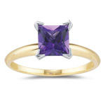 0.92 Cts of 6 mm AA Princess Amethyst Solitaire Ring in 14K Two Tone Gold