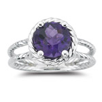 1.55-1.97 Ct 8mm AAA Round Checker Board Amethyst Solitaire Twin-Shank Ring-14K White Gold