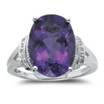 0.03 Ct Diamond & 5.51Cts Amethyst Ring in 14K White Gold