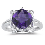 0.02 Ct Diamond & 2.55 Cts AAA Amethyst Ring in 14K White Gold