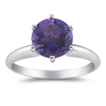 1.27-1.97 Ct 8 mm AAA Round Amethyst Solitaire Ring Six-Prong Set- 14KW Gold