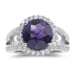 1/2 Ct Diamond & 3.30 Cts AAA Amethyst Ring in 14K White Gold