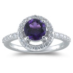 0.42 Ct Diamond & 1.06 Cts Amethyst Ring in 14K White Gold