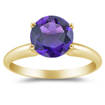 2.20 Cts of 9 mm AAA Round Amethyst Solitaire Ring in 14K Yellow Gold