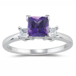 0.20 Cts Diamond & 2.10 Cts of 8 mm AAA Princess Amethyst Three Stone Ring in Platinum