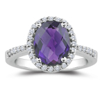 0.32 Cts Diamond & 4.65 Cts of 14x10 mm AAA Oval Amethyst Ring in Platinum
