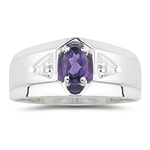 0.01 Cts Diamond & 0.35-0.45 Cts AAA Amethyst Mens Ring in Silver