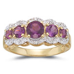 0.05 Cts Diamond & Amethyst Ring in 14K Yellow Gold