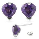 1.34 Cts 6 mm AA Heart Amethyst Stud Earrings in 14K  White Gold