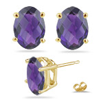  1.88-2.45 Ct 8x6 mm AA Oval Checker Board Amethyst Stud Earrings- 14KY Gold