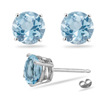 1/4 Cts of 3 mm AA Round Aquamarine Stud Earrings in 18K White Gold