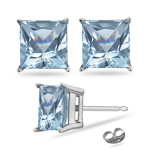 0.55 Cts of 4 mm AA Princess Aquamarine Stud Earrings in 14K White Gold