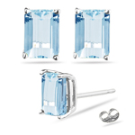 2.80 Cts of 8x6 mm AA Emerald Aquamarine Stud Earrings in 14K White Gold