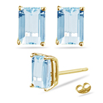 1.00 Ct of 6x4 mm AA Emerald Aquamarine Stud Earrings in 18K Yellow Gold