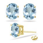 1.74-2.31 Cts of 8x6 mm AA Oval Aquamarine Stud Earrings in 14K Yellow Gold
