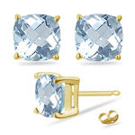 1.15 Cts of 5 mm AA Cushion Aquamarine Stud Earrings in 18K Yellow Gold