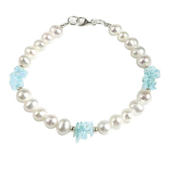 Pearl Bracelet with Aquamarine in Silver