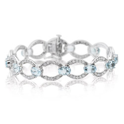 1.53 Cts Diamond & 8.45 Cts Aquamarine Bracelet in 14K White Gold