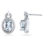 0.25 Ct Diamond Halo & 1.74-2.31 Ct Aquamarine Earrings-14K White Gold