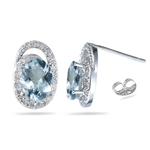 0.25 Ct Diamond & 1.74-2.31 Ct AA Aquamarine Earrings - 14K White Gold