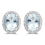 0.35 Ct Diamond & 4.50 Cts Aquamarine Earrings in 14K White Gold