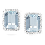 0.42 Ct Diamond & 6.00 Cts Aquamarine Earrings in 14K White Gold