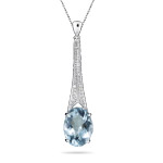 Diamond & 5.75 Ct 14x10 mm Oval Aquamarine Pendant in 14K White Gold