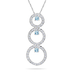 0.80 Cts Diamond & 0.33 Ct Aquamarine Trio-Cricle Pendant in 14KW Gold