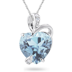 0.02 Cts Diamond & 1.92-2.18 Cts 9 mm Heart shape Aquamarine Heart Pendant in 14K White Gold