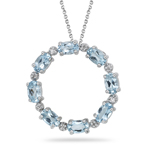 0.06 Cts Diamond & 1.60 Cts Aquamarine Circle Pendant in 14K White Gold