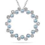 0.20 Cts Diamond & 0.80 Cts Aquamarine Circle Pendant - 14K White Gold