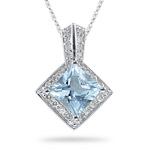 0.14 Cts Diamond & 1.00 Ct Aquamarine Pendant in 14K White Gold