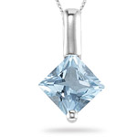 0.19-0.31 Ct 4 mm AA princess Aquamarine Solitaire Pendant - 14K White Gold