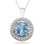 0.40 Cts Diamond & 1.65 Cts Aquamarine Pendant in 14K White Gold