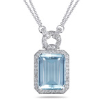 0.58 Ct Diamond & 10.69 Cts Aquamarine Pendant in 14K White Gold